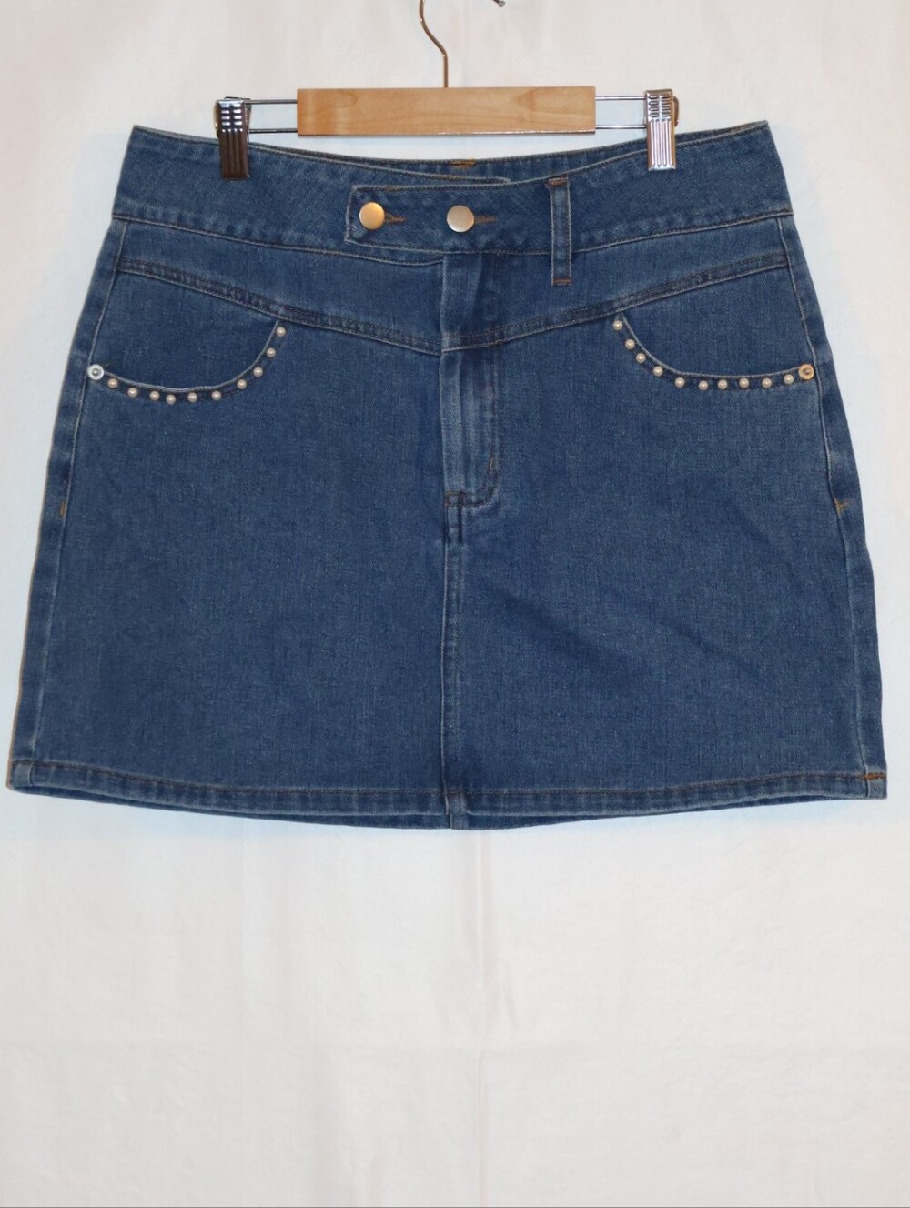 fab'rik Poppy Pearl Pocket Denim Mini Skirt.